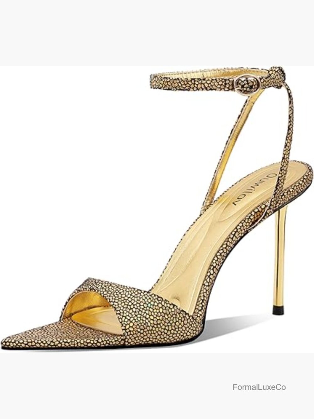 Stiletto Heels Open Toe High Heel Sandals with Ankle Strap and Gold Metal Heel